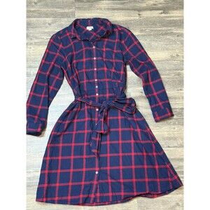 J.Crew Flannel Shirt Dress Womens Size 6 Blue Red Plaid Fit Flare Button Up Soft